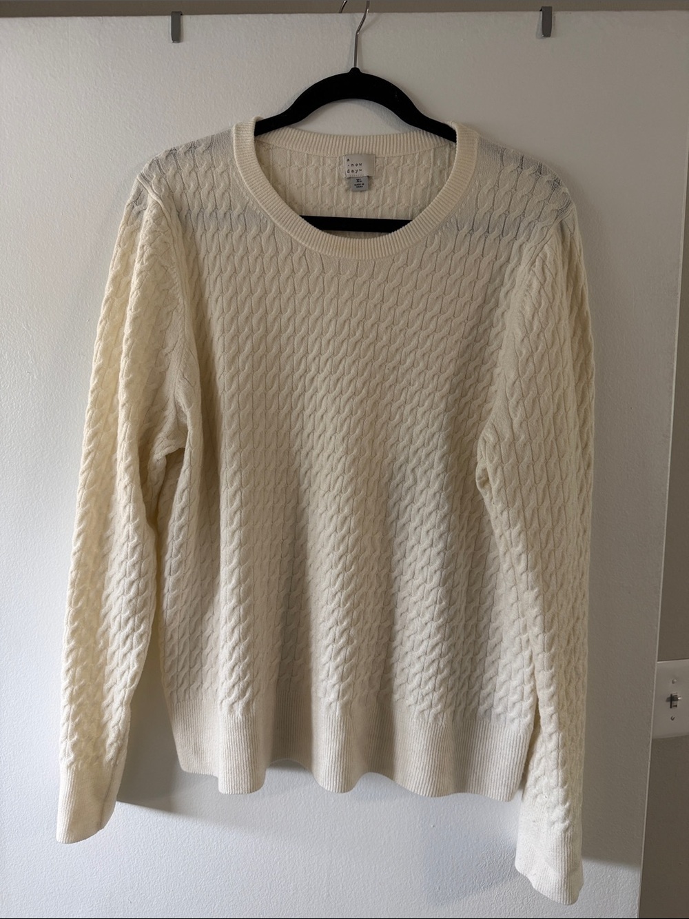 a new day Cream Cable-Knit Crewneck Sweater